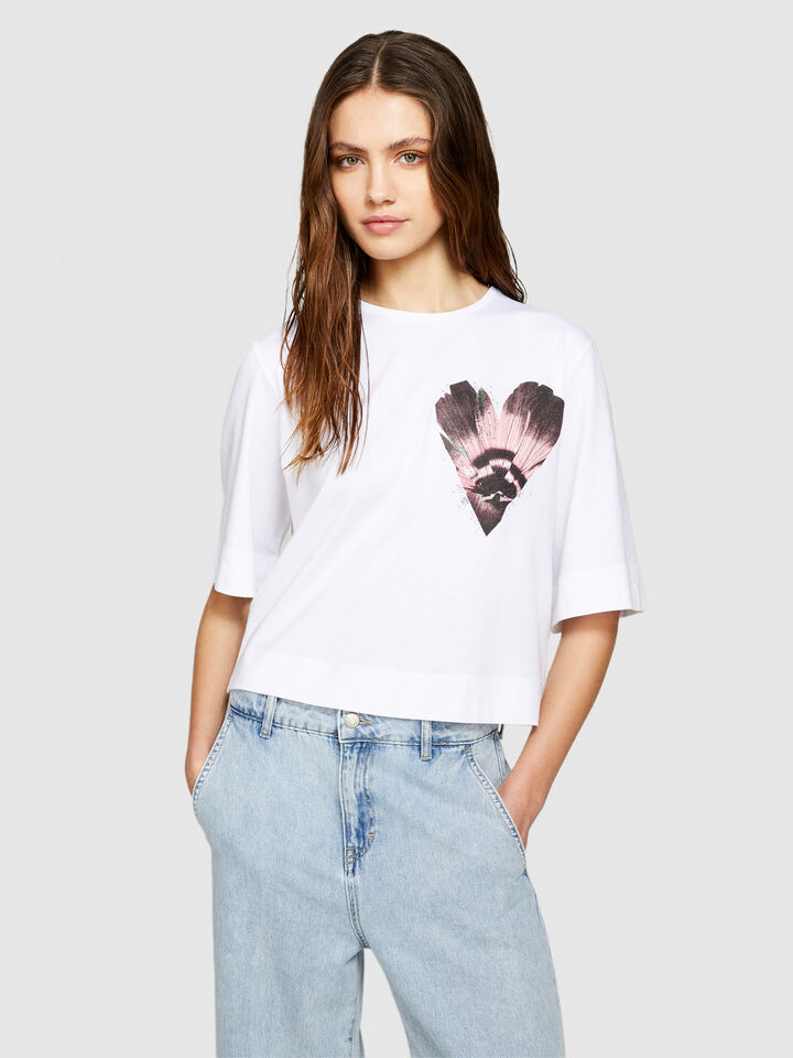 Organic cotton t-shirt with print - women's short sleeve t-shirts - White | Sisley image number 4